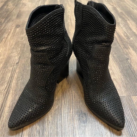 Soda Black Ankle Boots Rhinestone Studs Cowboy Booties Zipper Winter Party Eve 8 - Picture 5 of 13